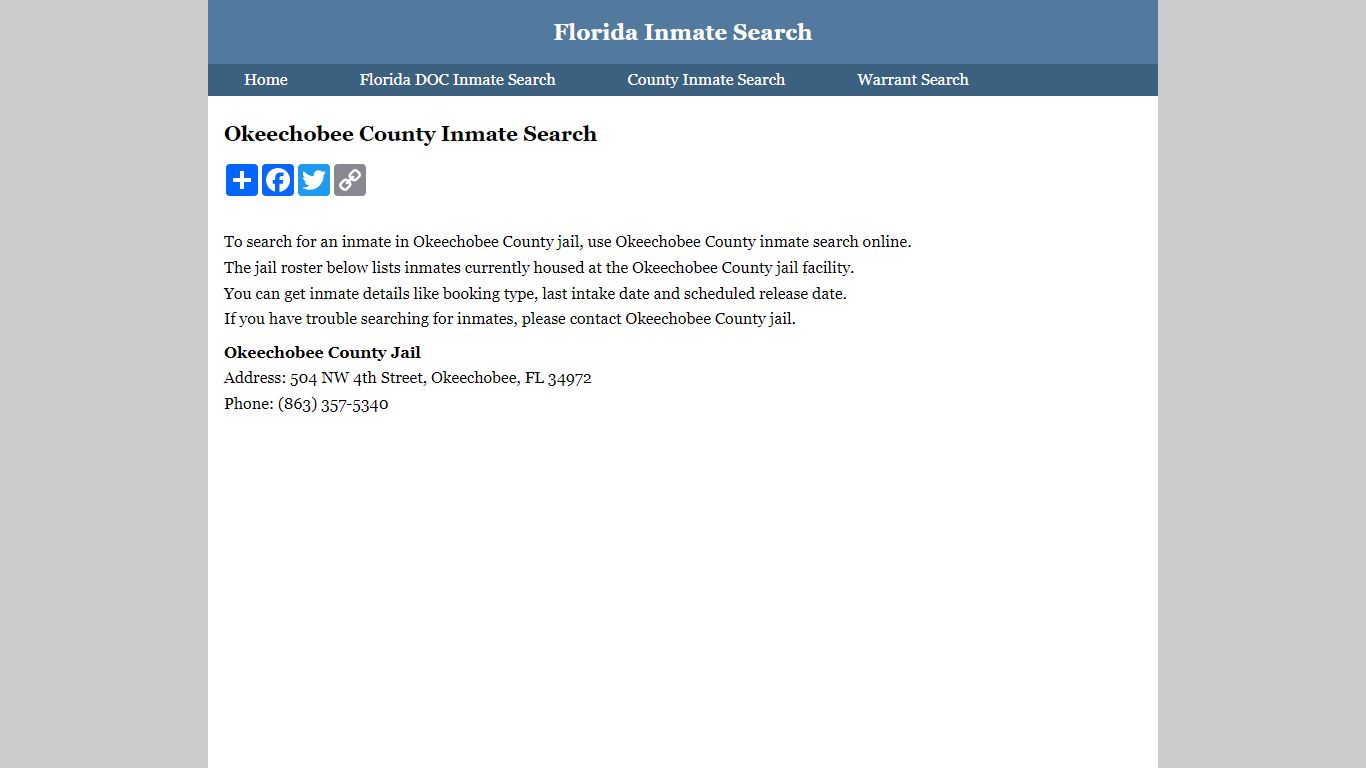 Okeechobee County Inmate Search